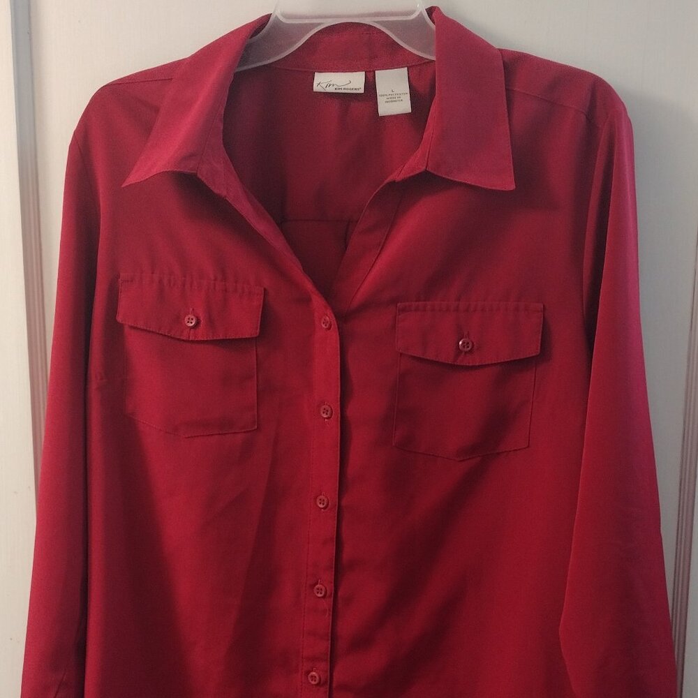 Kim Rogers Red Women's Comfort Button Up Long Sleeve Blouse Size L